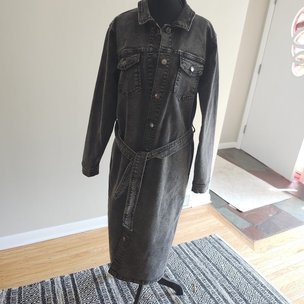 KAFFE Charcoal Soft Denim Coat  maxi length